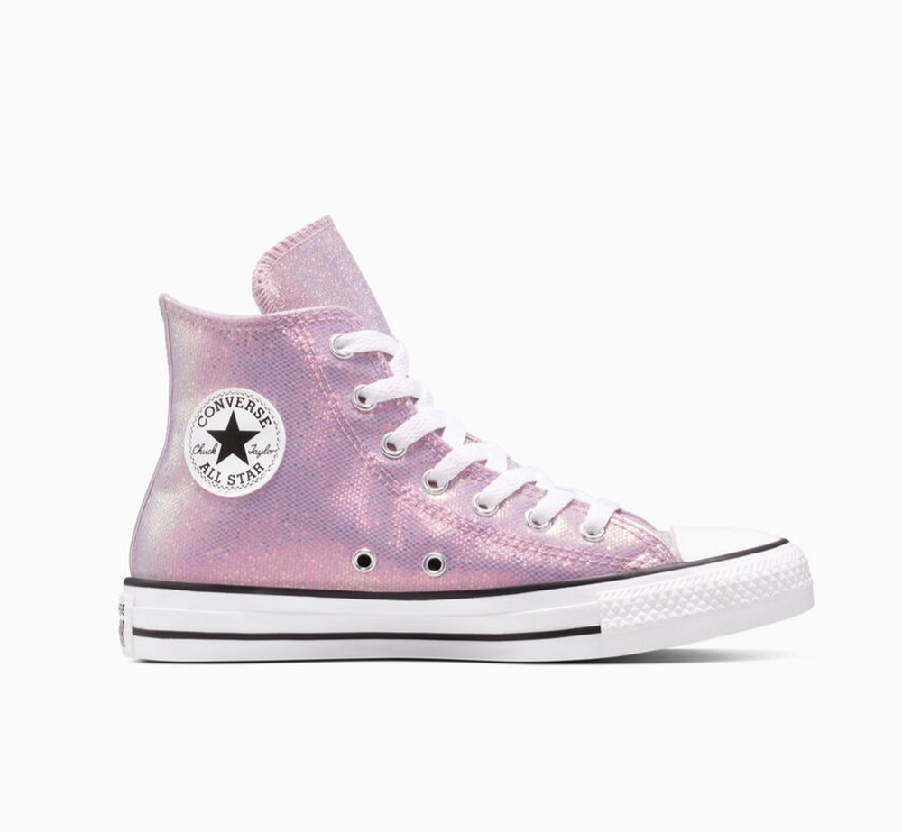 Big Kids Converse Chuck Taylor All Star Pink Disco Glitter High Top Shoes 6 NEW
